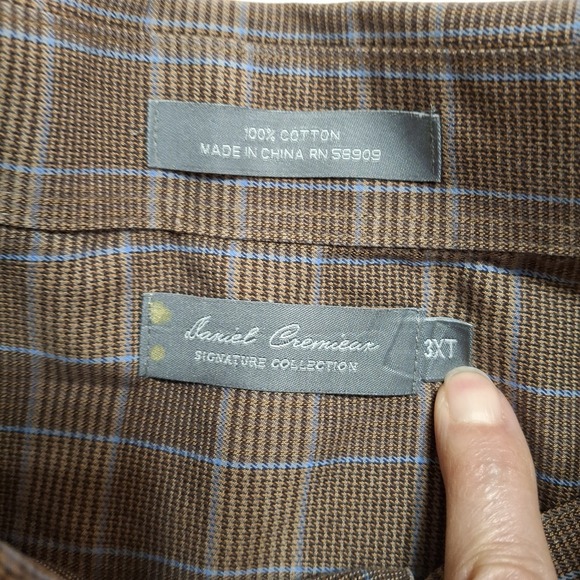 Daniel Cremieux Shirt Mens 3XT Tall Long Sleeve Button Down Cotton Brown Plaid - Picture 3 of 11